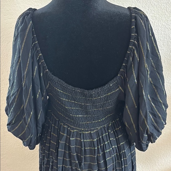 By Together Black Metallic Sequins Balloon Sleeved Smocked Mini Dress 0130 - Picture 8 of 11